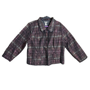 Chico's Purple Plaid Reversible Jacket Gray Jersey Size 3 XL 16